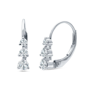 Three Round Graduated Cubic Zirconia Huggie Leverback 925 Sterling Silver Wholesale